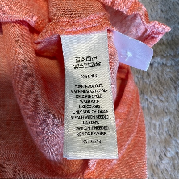 Rachel Roy Women’s 100% Linen Button-Up Shirt XL Coral Short Sleeve Lightweight - Picture 5 of 5
